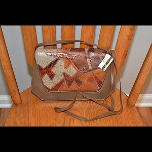 Vintage NEW Sharif Shoulder Clutch Bag Mixed Textile Patchwork Reptile 8x11